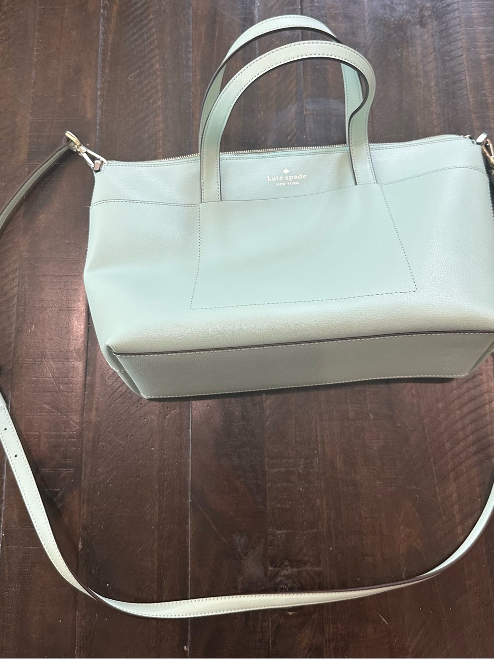 kate spade Mint Green Leather Tote with Gold Logo